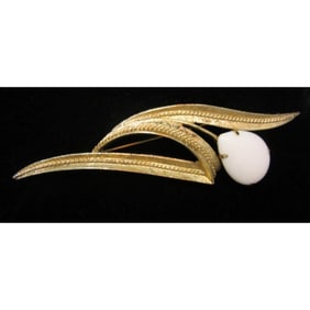 Mid Century Milk Glass Flower Brooch