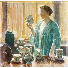 After Childe Hassam, Strawberry Tea Set Color Lithograph Print