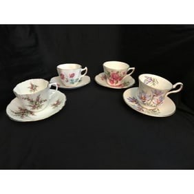 Group of Floral Bone China Tea Party Teacups, Saucers