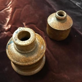 19thc Pair, Civil War Era Stoneware Inkwells