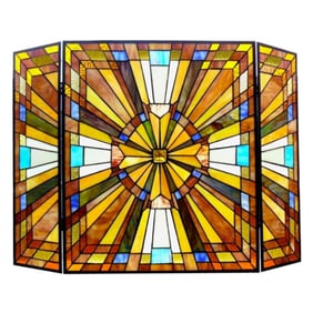 Mission Style Stained Glass Fireplace Screen