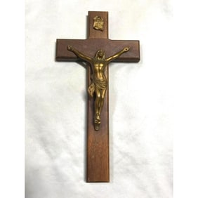 Vintage Wooden Brass Wall Crucifix Cross