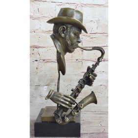 Signed Saxophone, Jazz Man Bronze Sculpture