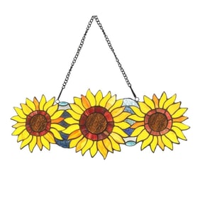 Sunflowers Stained Art Glass Hanging Window Panel