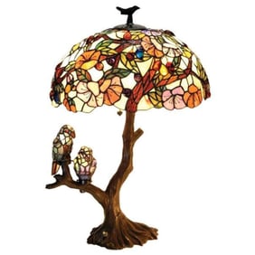 Tree With Birds Stained Art Glass Table Lamp
