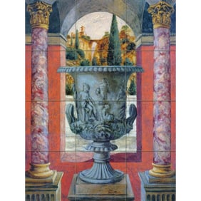 Italian Fresco Scene Ceramic Art Tile Mural