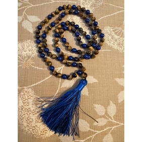 Tiger Eye, Lapis Prayer Beads, Mala Necklace