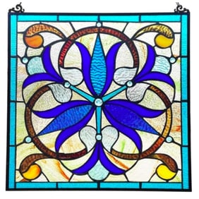 Victorian Blue Bell Stained Art Glass Panel