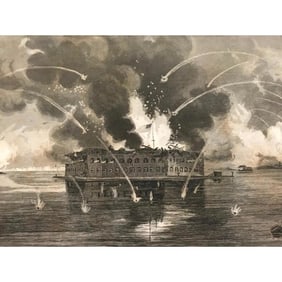 19thc Civil War Engraving of Fort Sumter, Charleston, SC