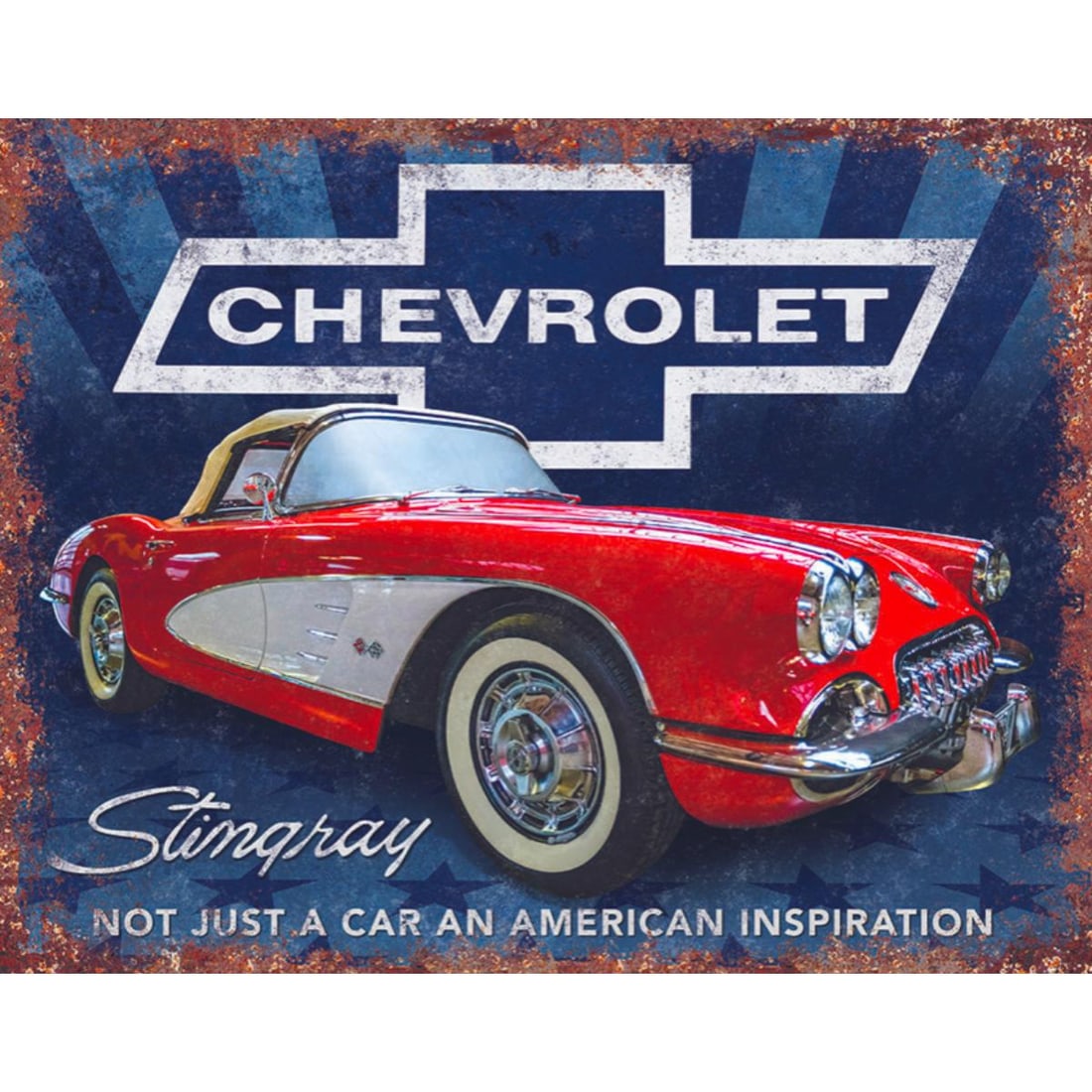 Chevrolet Stingray Metal Garage Sign: Chevrolet Stingray metal garage sign. 12 1/2" X 16" with pre-drilled holes for mounting.