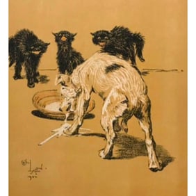 Early 1900s Cecil Alden, A Dog Day Lithograph