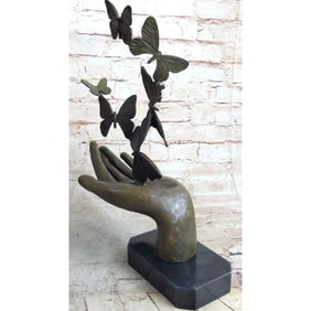 Surrealist Bronze Sculpture, Butterflies In Hand