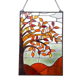 Tiffany Style Autumn Tree Stained Art Glass Panel