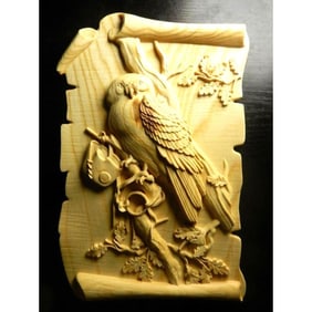 Falconry Carved Wooden Scroll Plaque