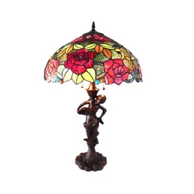 Tiffany Style Rose Maiden Stained Art Glass Table Lamp
