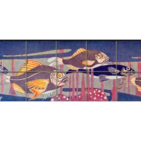 Art Nouveau Style Tumbled Marble Art Tile Mural