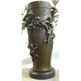 Art Nouveau Style Water Babies Bronze Urn, Vase
