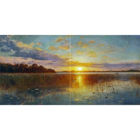 Dawn Meadow Lake Ceramic Art Tile Mural