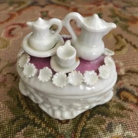 Antique Victorian Porcelain Tea Set Fairing Box