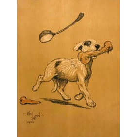 Early 1900s Cecil Alden, A Dog Day Lithograph