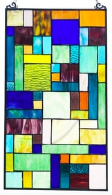 Geometric Stained Art Glass Hanging Window Panel