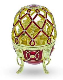 Golden Lion Jeweled Cage Trinket Box Egg