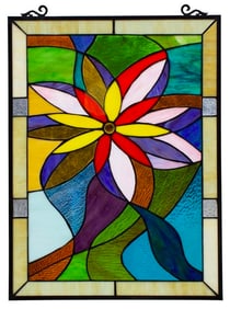 Contemporary Daisy Stained Art Glass Window Panel