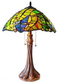 Tropical Leaf Stained Art Glass Table Lamp