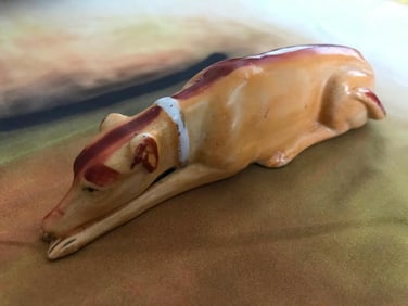 19thc Staffordshire Porcelain Recumbent Dog