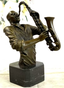 Signed Original Jazz Musician Bronze Sculpture