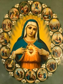 Late 19thc Chromolithography Print, The Holy Virgin