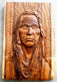 Native American Spirit Carved Wooden Plaque
