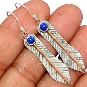 Lapis Lazuli Gemstone Sterling Feather Earrings