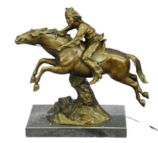 Signed Native American Warrior Bronze Sculpture