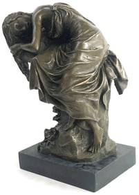 Signed Resting Maiden Bronze Sculpture