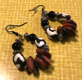 African Sand Cast Bead Tribal Earrings