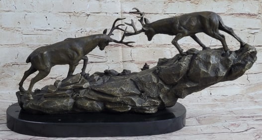 After Barye, Fighting Stags Bronze Sculpture