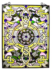 Victorian Style Stained Art Glass Hanging Panel