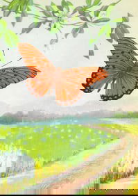 1920's Gulf Fritillary Butterfly Color Lithograph Print