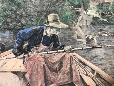 19thc French Intaglio Etching, The Angler