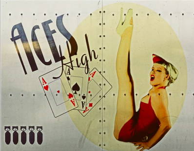 Aces HIgh WWII Pin Up Metal Sign: Aces High World War II Pin Up Girl metal sign. 12 1/2" X 16" with pre-drilled holes for mounting.
