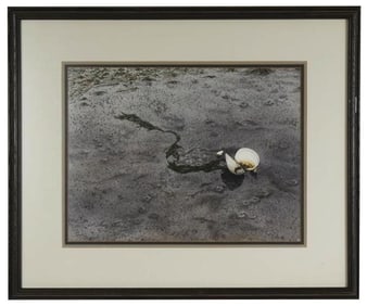 20thc Signed Beach Coastal Scene Watercolor, Low Tide