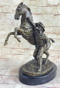 Cowboy With Rearing Horse Bronze Sculpture