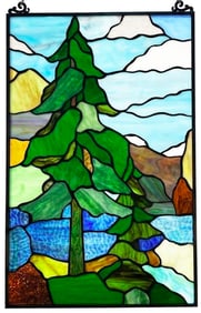 Stained Art Glass Woodland Landscape Window Panel