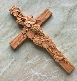 Carved Wood Grapevine Cross