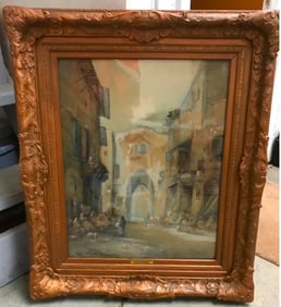 Early 20thc Signed Lucien Powell Watercolor Gouche Painting