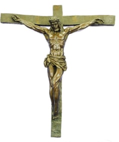 Large Signed Bronze Wall Mount Jesus on Cross