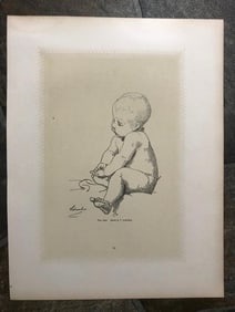 19thc India Proof Engraving, Nursery, Baby