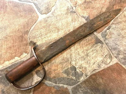 Rare Confederate D Guard Bowie Knife: Rare, one-of-a-kind, 19th Century Civil War Confederate D-Guard Bowie Knife, hand-forged iron 13 3/4" clip point blade that is solid, but shows heavy ancient pitting. Blade is hallmarked "J*K" and has