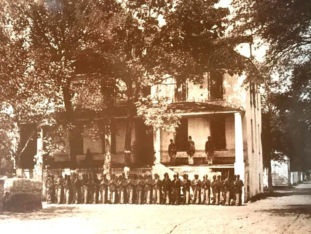 African American History, Civil War Union Colored Infantry: African American History, Black Americana theme, Civil War. 1st South Carolina Colored Infantry in guarding Union occupied house in 1860's. 11" X 14" sepia-tone photo print, on heavy card stock. In or